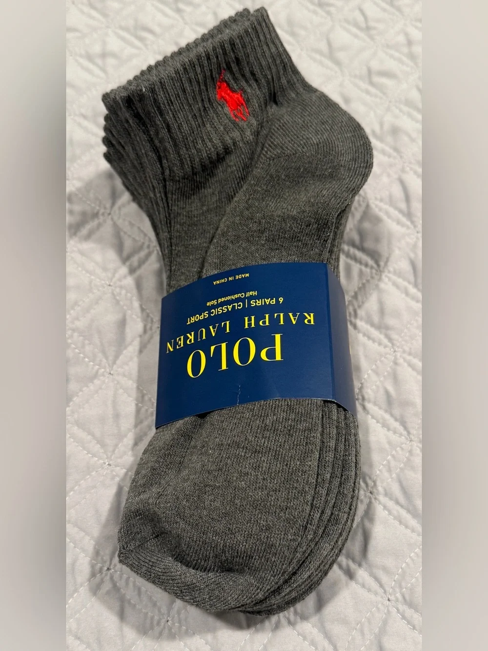 Polo Ralph Lauren Classic Sport Mens Anklets Socks Dark Grey 6 Pairs Size 10-13